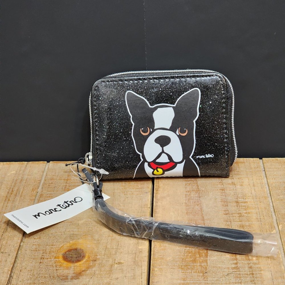 Marc Tetro Boston Terrier Dog Small zip around Wristlet Wallet NWT